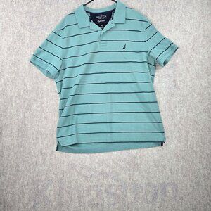 Nautica Mens Classic Fit Polo Shirt XL Green & Blue Stripes Cotton Blend